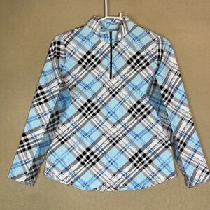 ICIKULS Womens Medium‎ Plaid 1/4 Zip Long Sleeve Pullover Athleisure Top